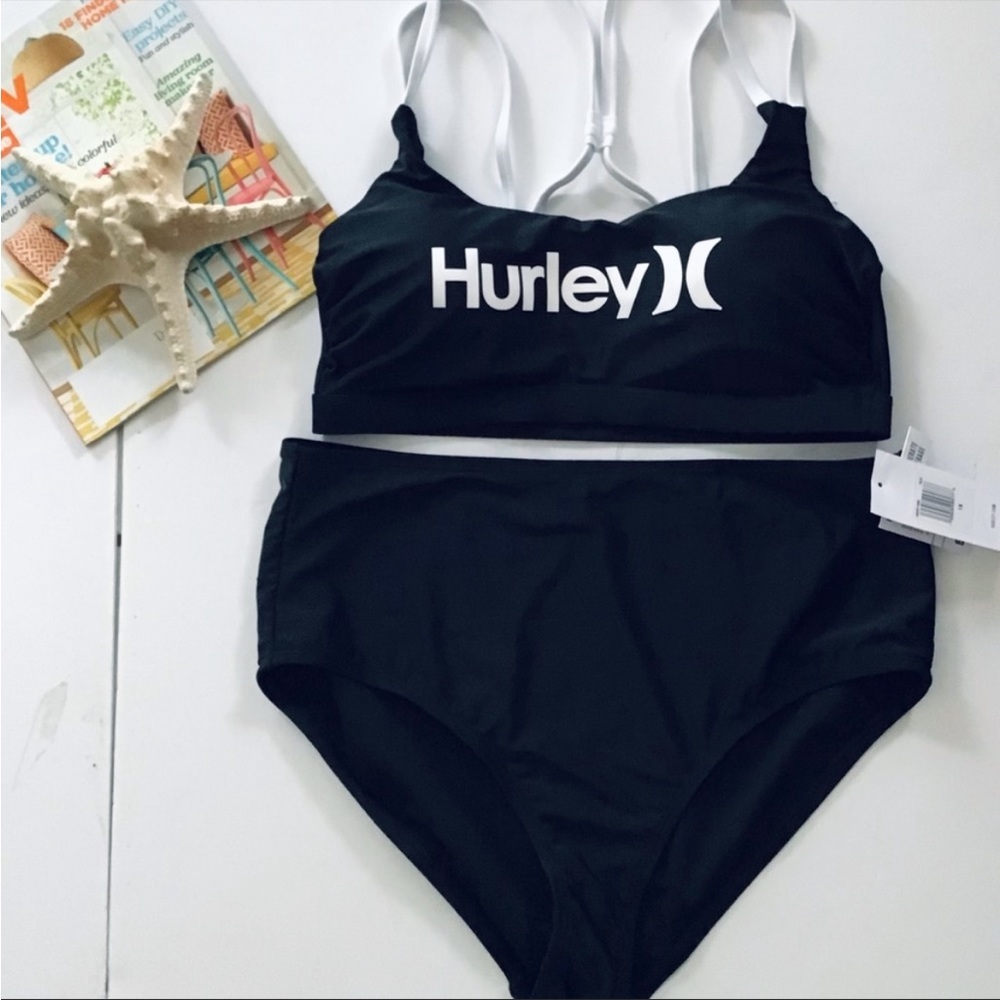 Hurley NWT Black and white two piece plus size swimsuit bathing suit Size 1X - Picture 3 of 14